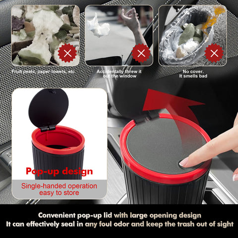 Leak-proof Car Trash Can w/Lid Pop up Waste Litter Storage Holder Bin Combo Kit