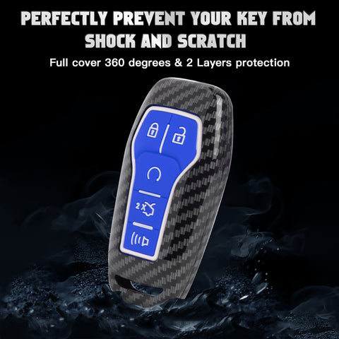Carbon Fiber Texture Remote Key Holder Case Skin For Ford Mustang Edge Fusion Lincoln