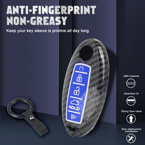 Carbon Fiber Style Full Seal Key Fob Holder Night-Luminous For Infiniti Nissan