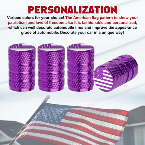 4pcs American Flag Tire Valve Stem Cover Caps Anodized Aluminum Alloy, Corrosion Resistant Leak-Proof Wheel Valve Cap Set, Universal for Cars Trucks Motorcycles SUVs