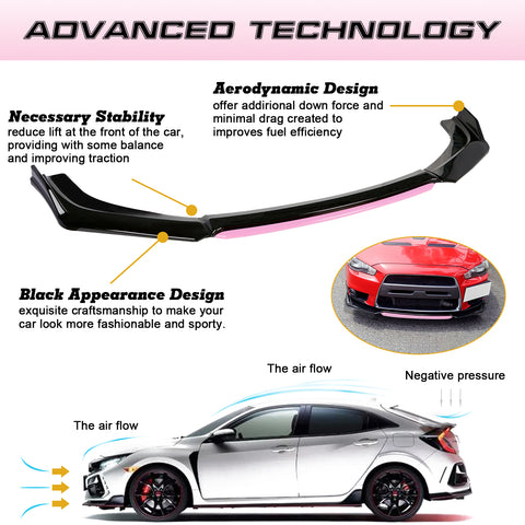 Xotic Tech Front Bumper Lip Chin Spoiler Splitter Diffuser Protector Body Kit Compatible with Honda Accord Civic or Volkswagen MK5 MK6 MK7 or Kia Optima or Mitsubishi Lancer, 4pcs