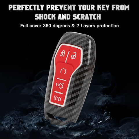 Carbon Fiber Texture Remote Key Holder Case Skin For Ford Mustang Edge Fusion Lincoln