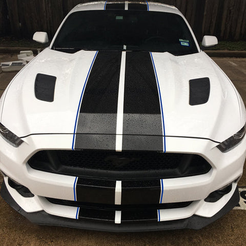 Xotic Tech Glossy Vinyl Racing Stripe Car Hood Graphics Decal Sticker for Hood Roof Rear Trunk Decoration Compatible with Ford Mustang 2015-up