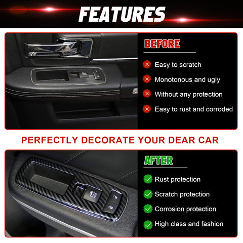 Carbon Fiber Look Window Lift Switch Button Cover For Dodge Charger Durango RAM