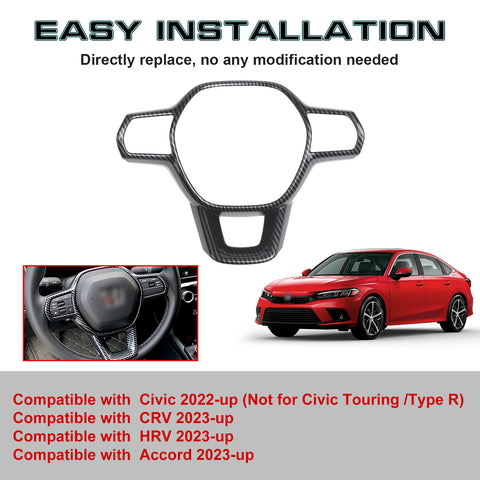 Carbon Fiber black Style Inner Steering Wheel Cover Trim For Honda Civic 11th Gen 2022-2024
