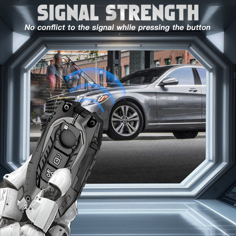 x xotic tech Mech Style Heavy Metal Key Fob Cover Compatible with Mercedes Benz C S E G Class GLC AMG EQS EQE SL S350 S400 S450 S500 C200 C260, Zinc Alloy Key Case Protector Shell Keychain