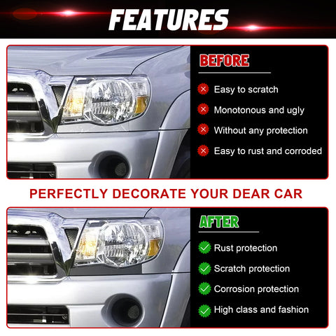 Front Bumper Grille Headlight Filler Trim Panels Fit For Toyota Tacoma 2005-2011