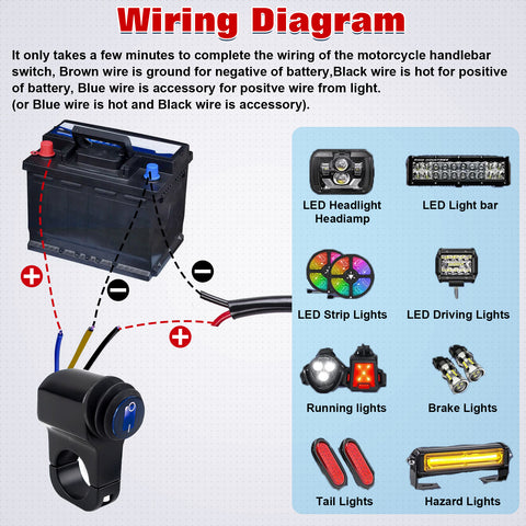 x xotic tech ATV Light Switch 12V Handlebar Switch Motorcycle Light Switch Toggle On/Off Headlight Button Switch For 7/8"(22mm) Handlebars Motorcycle Motorbike Scooter UTV