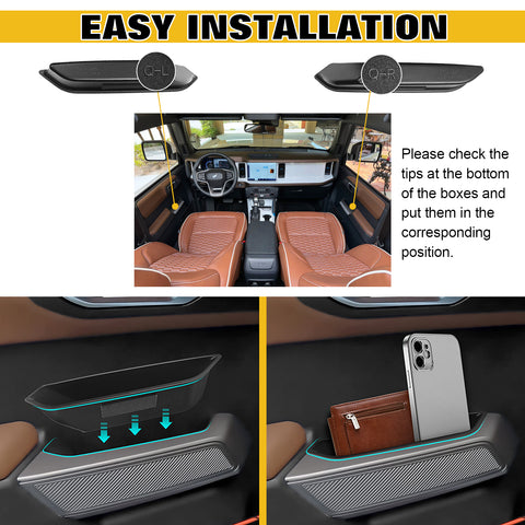 x xotic tech Door Side Handle Storage Box Compatible with Ford Bronco 2021-2025 Interior Accessories, Door Grab Armrest Phone Pocket Insert Organizer Tray Container w/Black Mat
