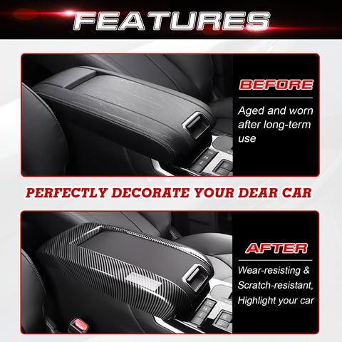 x xotic tech Carbon Fiber Style Armrest Cover Center Console Armrest Storage Box ABS Protective Trim Compatible with Toyota Highlander 2020-up Car Interior Accessories (NOT for Grand Highlander 2024)