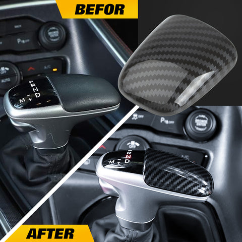 Gear Shift Knob Cover Trim, Carbon Fiber Pattern, Compatible with Dodge Challenger Charger 2015-2023