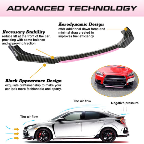 Xotic Tech Front Bumper Lip Chin Spoiler Splitter Diffuser Protector Body Kit Compatible with Honda Accord Civic or Volkswagen MK5 MK6 MK7 or Kia Optima or Mitsubishi Lancer, 4pcs
