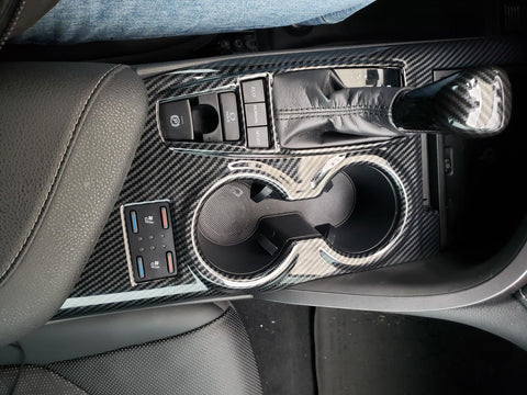 ABS Carbon Fiber / Red / Blue / Wood Gear Shift Frame Console Panel Trims Cover Cup Holder Decor Decal for Toyota Camry 2018-2024