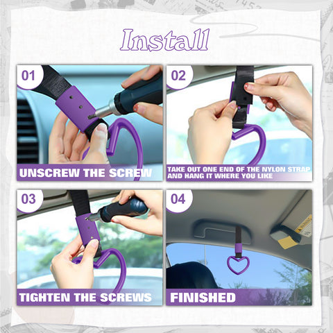 Xotic Tech 2 Pieces JDM Heart Shaped Car Handle Straps, Rear Bumper Warning Loops Heart-Shaped Ring for Cars, SUV, Subway, Bus Interior Exterior Decoration