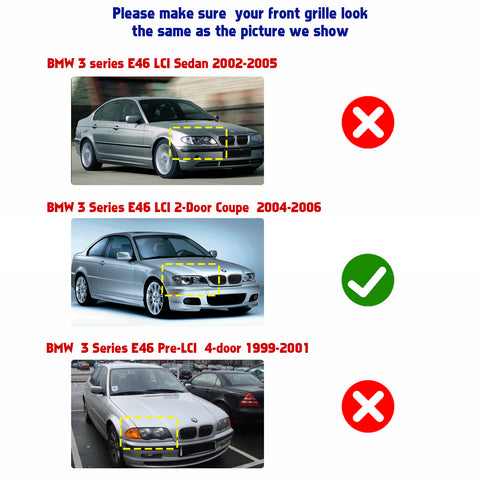 Tri-Colored Front Kidney Grille Strips Clip Cover For BMW 3 Series E46 2004-2006