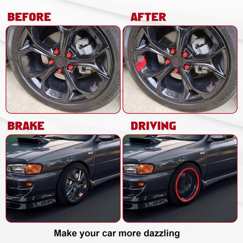 6Pcs Red Car Reflective Sporty Racing Style Tire Rim Stickers For 18-21 Inch Wheels
