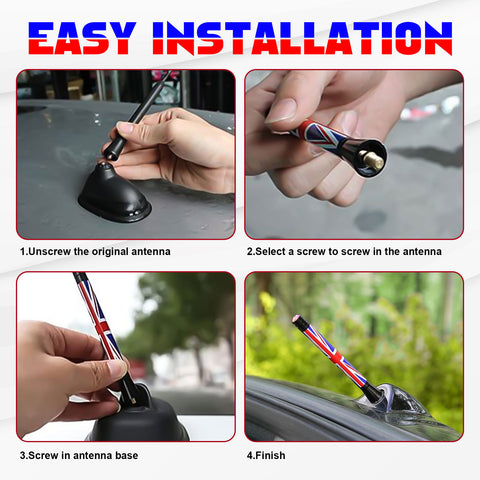 Xotic Tech Car Short/Long Antenna Union Jack Flag Checkerboard Theme Compatible with Mini Cooper All Models