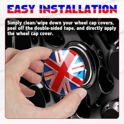4x Black/Grey Union Jack UK Flag Style Wheel Center Cap Covers For MINI Coopers