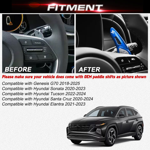 2x Aluminum Red Steering Wheel Paddle Shifter Extensions For Hyundai Genesis G70