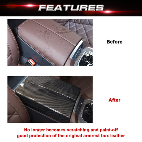 Xotic Tech Carbon Fiber Color Car Center Console Cover, 2PCS Center Armrest Covers Storage Box Protect Trim Accessories Compatible with BMW X5 G05/X7 G07 2019-2024, X6 G06 2020-2024