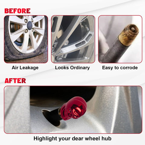 Skull Style Tire Stem Valve Caps Wheel Valve Covers Car Dustproof Tires Cap 8pcs