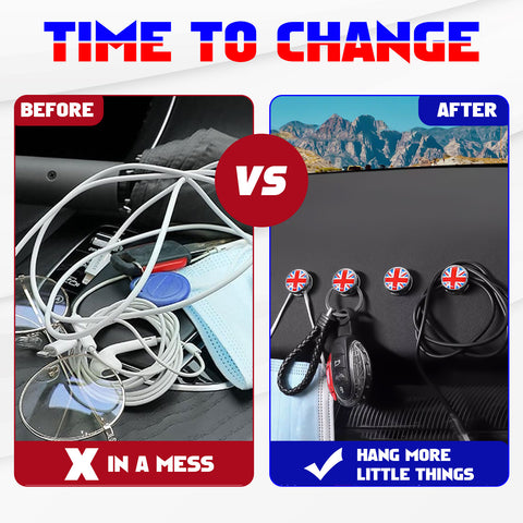 x xotic tech Hanger Stick on Car Dashboard Hook Holder Sticky Wall for Mask Key Fob USB Earphone Cable Sunglasses Compatible with Mini Cooper Accessories Universal (2 Pack, Union Jack Flag)