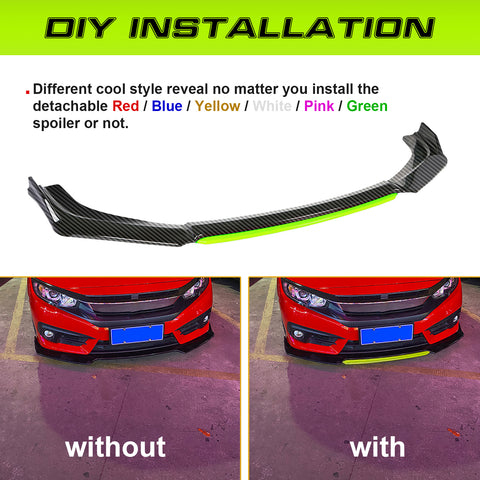 Xotic Tech Front Bumper Lip Chin Spoiler Splitter Diffuser Protector Body Kit Compatible with Honda Accord Civic or Volkswagen MK5 MK6 MK7 or Kia Optima or Mitsubishi Lancer, 4pcs