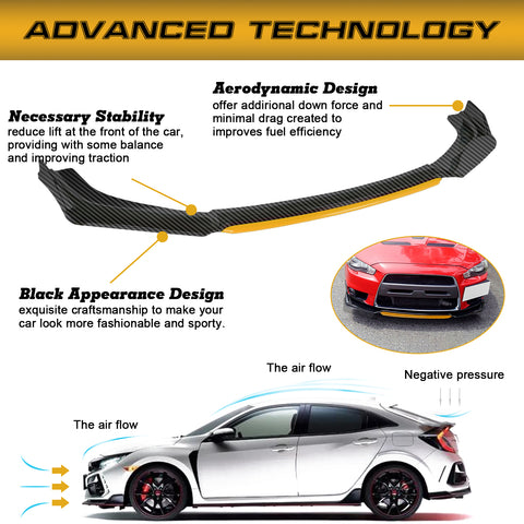 Xotic Tech Front Bumper Lip Chin Spoiler Splitter Diffuser Protector Body Kit Compatible with Honda Accord Civic or Volkswagen MK5 MK6 MK7 or Kia Optima or Mitsubishi Lancer, 4pcs