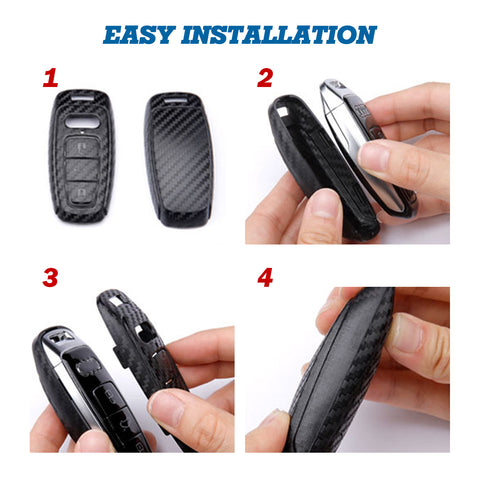 Xotic Tech Matte Black Carbon Fiber Pattern Hard Shell Key Fob Cover Case Compatible with Audi A3 A6 A7 A8 Q7 Q8 E-Tron S3 S6 RS6 RS7 S6 S7 SQ7 SQ8 3-Button Smart Keyless Entry Key Protector