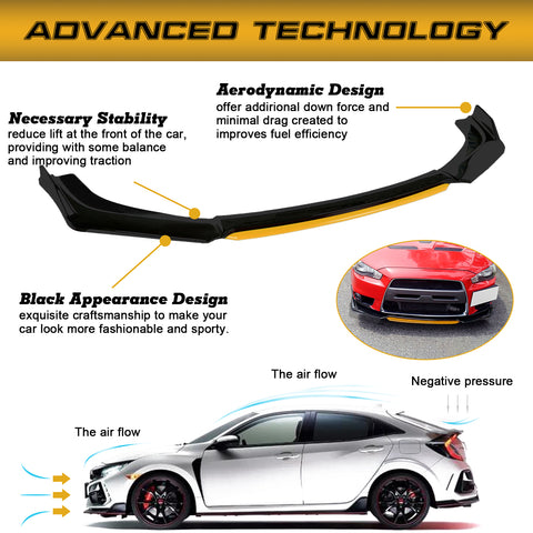 Xotic Tech Front Bumper Lip Chin Spoiler Splitter Diffuser Protector Body Kit Compatible with Honda Accord Civic or Volkswagen MK5 MK6 MK7 or Kia Optima or Mitsubishi Lancer, 4pcs