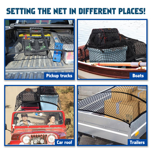 4' x 4' Double-Layer Elastic Cargo Mesh Net Organizer for Pickup Trucks Trailers