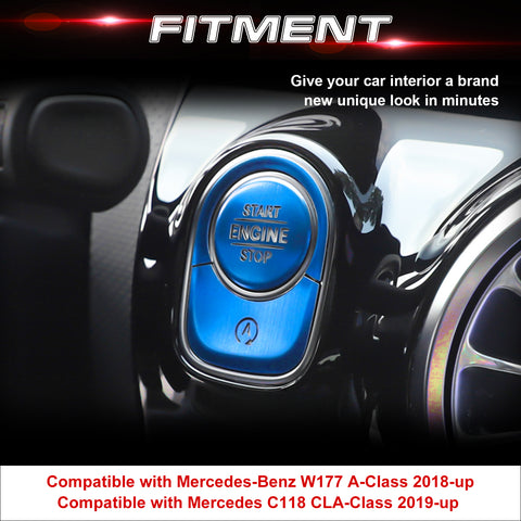 Keyless Engine Start Push Button Power Ignition Switch Cover + Surrounding Ring On/Off Button Trim Compatible with Mercedes-Benz W177 A Class, C118 CLA Class, X247 GLB Class, H247 GLA Class (Blue)