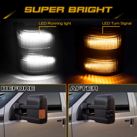Smoked Lens Amber LED Side Mirror Marker Lights For 2008-16 Ford F250 F350 F450