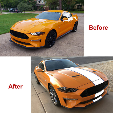 Xotic Tech Glossy Vinyl Racing Stripe Car Hood Graphics Decal Sticker for Hood Roof Rear Trunk Decoration Compatible with Ford Mustang 2015-up