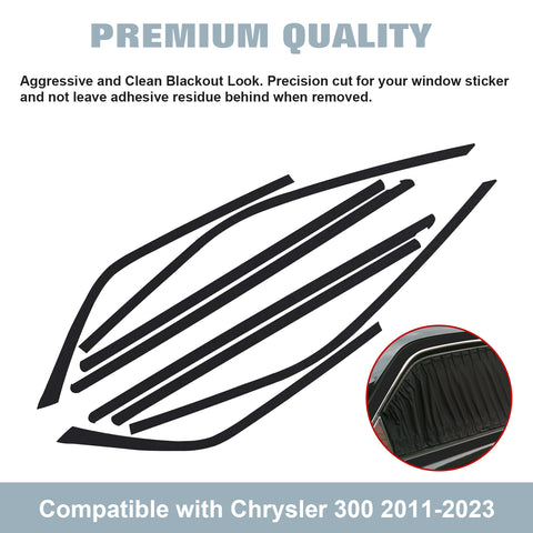 Dark Black Chrome Delete Blackout Window Cover Decal For Chrysler 300 2011-2021