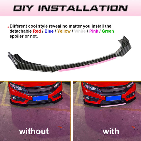 Xotic Tech Front Bumper Lip Chin Spoiler Splitter Diffuser Protector Body Kit Compatible with Honda Accord Civic or Volkswagen MK5 MK6 MK7 or Kia Optima or Mitsubishi Lancer, 4pcs
