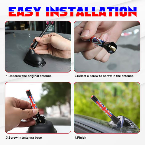Xotic Tech Car Short/Long Antenna Union Jack Flag Checkerboard Theme Compatible with Mini Cooper All Models