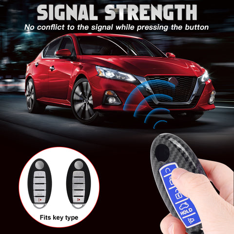 Carbon Fiber Style Full Seal Key Fob Holder Night-Luminous For Infiniti Nissan