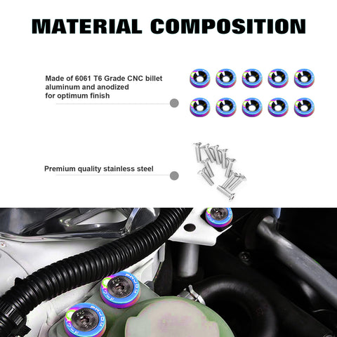 10pcs NEO Sporty Style Fender Bumper Screw Bolt Washer Engine Bay Dress Up Kit