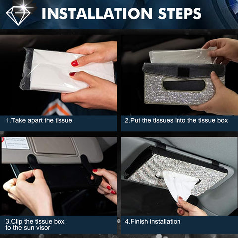 Bling Rhinestone Car Sun Visor Tissue Box Paper Towel Holder Clip Universal Fit