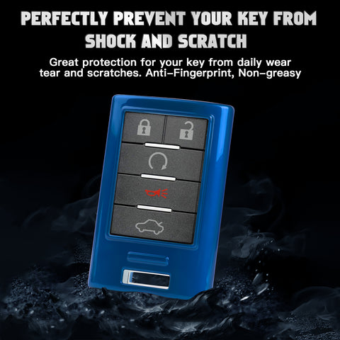 Xotic Tech Gloss ABS Key Fob Shell Cover w/Keychain, Compatible with Cadillac ATS CTS XTS DTS SRX Escalade Chevrolet C7 Corvette 4 5 6 Buttons Smart Keyless Entry Key OUC6000066 5923887 22756465