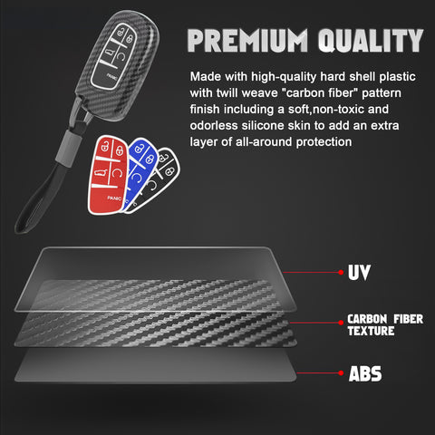 Glossy Carbon Fiber Style Remote Key Fob Shell+ Keychain For Jeep Grand Cherokee Compass