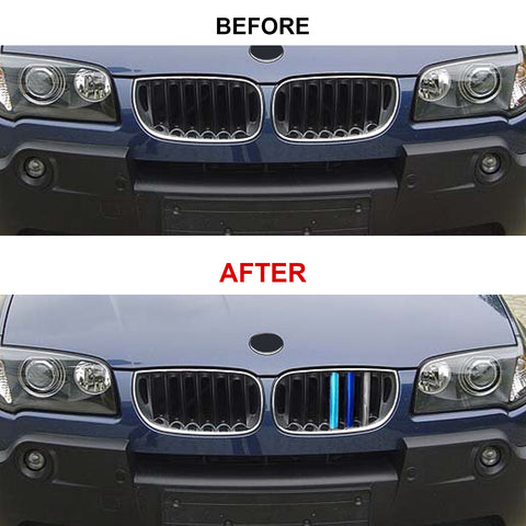 Tri-Colored Front Center Kidney Grille Strips Clip Cover For BMW X3 E83 2003-06