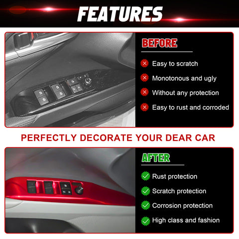 4pcs/Set Window Lift Switch Panel Overlay Trim Fit Toyota Camry 8th Gen 2018-25