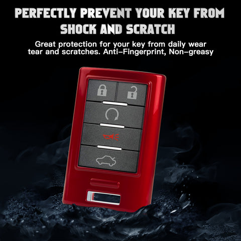 Xotic Tech Gloss ABS Key Fob Shell Cover w/Keychain, Compatible with Cadillac ATS CTS XTS DTS SRX Escalade Chevrolet C7 Corvette 4 5 6 Buttons Smart Keyless Entry Key OUC6000066 5923887 22756465