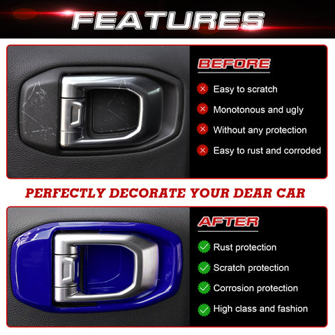 x xotic tech Door Handle Bowl Cover Decor Trim for Jeep Wrangler JL JLU 2018-up Gladiator JT 2020-up Interior Accessories(4Pcs)