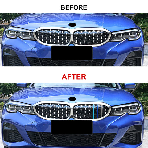 Tri-Colored Front Kidney Grille Strips Clip Cover For BMW 3 Series G20 2019-2022
