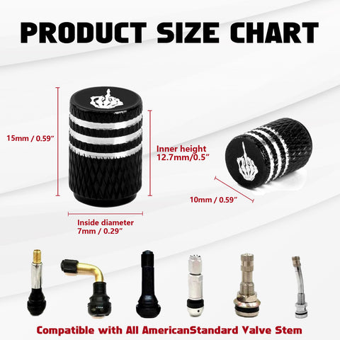 Xotic Tech Tire Valve Stem Caps 4 Pack Anodized Aluminum Tire Valve Cap Set, Corrosion Resistant Air Leakproof Universal Stem Covers for Cars Trucks Motorcycles SUVs and Bikes (Skull Middle Finger)