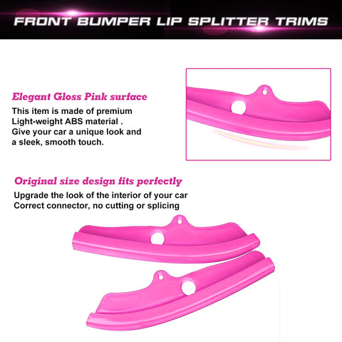 2X Front Bumper Lip Splitter Spoilers Protector Corner Edge Guard Cover Trim Compatible with Dodge Challenger SRT, R/T Scat Pack 2015-2023, R/T, GT 2019-2023 (Not fit R/T Plus, SXT) Pink