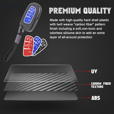 Glossy Carbon Fiber Style Remote Key Fob Shell+ Keychain For Jeep Grand Cherokee Compass